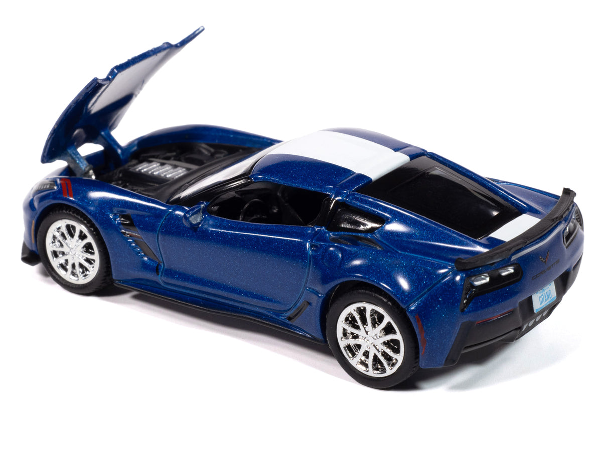2018 Chevrolet Corvette Grand Sport Admiral Blue with White Stripe "Sports Cars" Series 1/64 Diecast Model Car