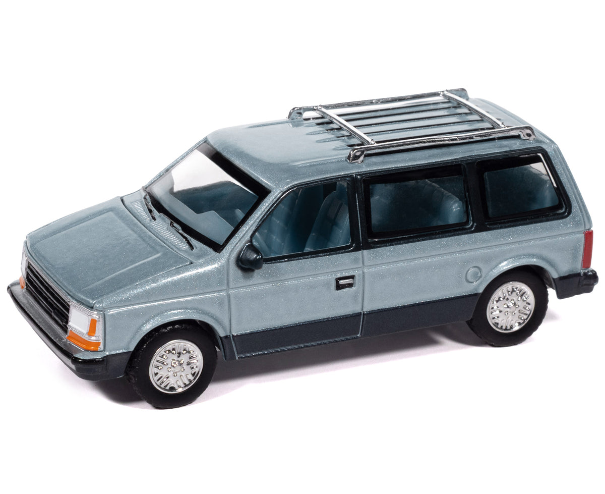 1987 Plymouth Voyager Van Ice Blue Metallic and Twilight Blue Metallic 2-Tone with Blue Interior "Mighty Minivans" Series 1/64 Diecast Model Car