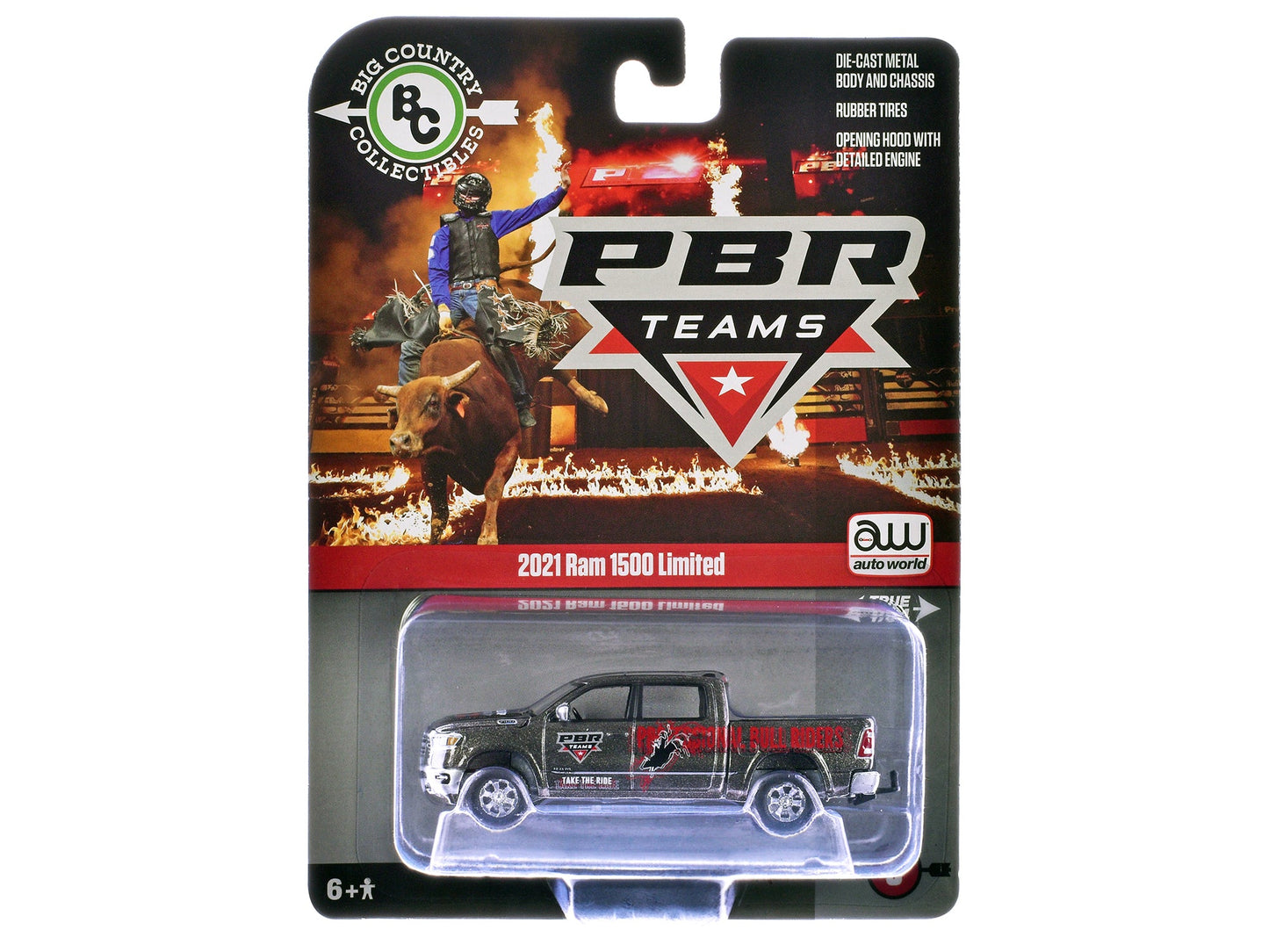 2021 Ram 1500 Limited Pickup Truck "PBR (Professional Bull Riders)" Gray Metallic with Graphics "Big Country Collectibles" 2025 Series 1/64 Diecast Model Car