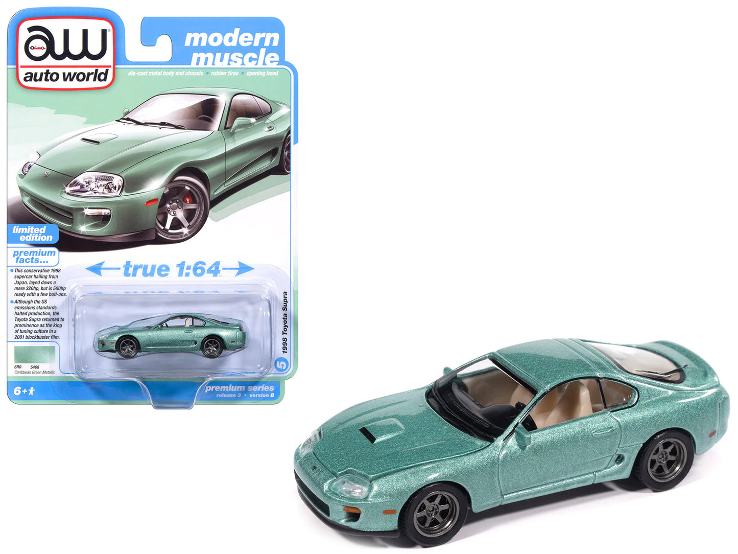 1998 Toyota Supra Caribbean Green Metallic "Modern Muscle" Series 1/64 Diecast Model Car