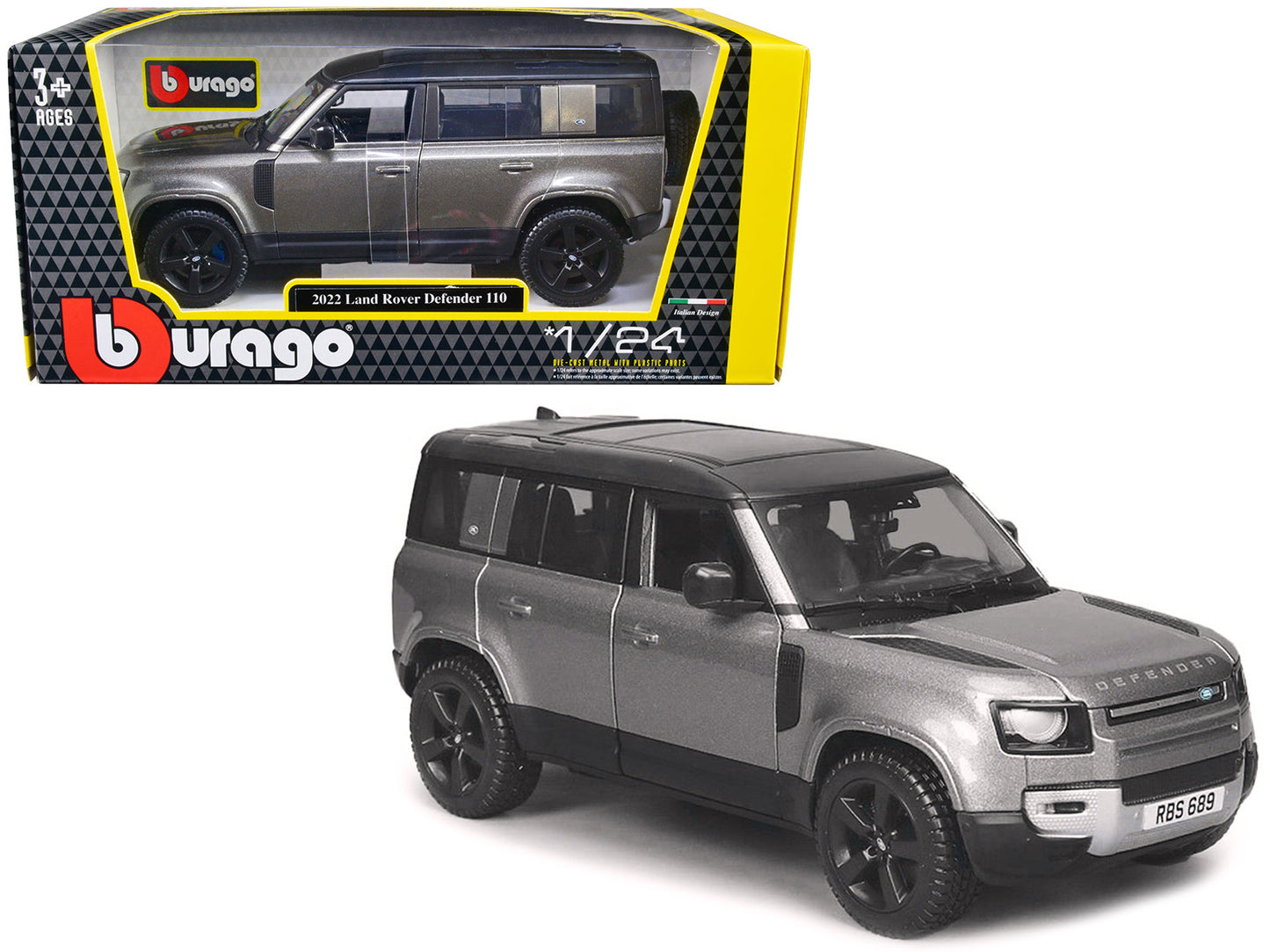 2022 Land Rover Defender 110 Dark Silver Metallic with Black Top and Sunroof 1/24 Diecast Model Car