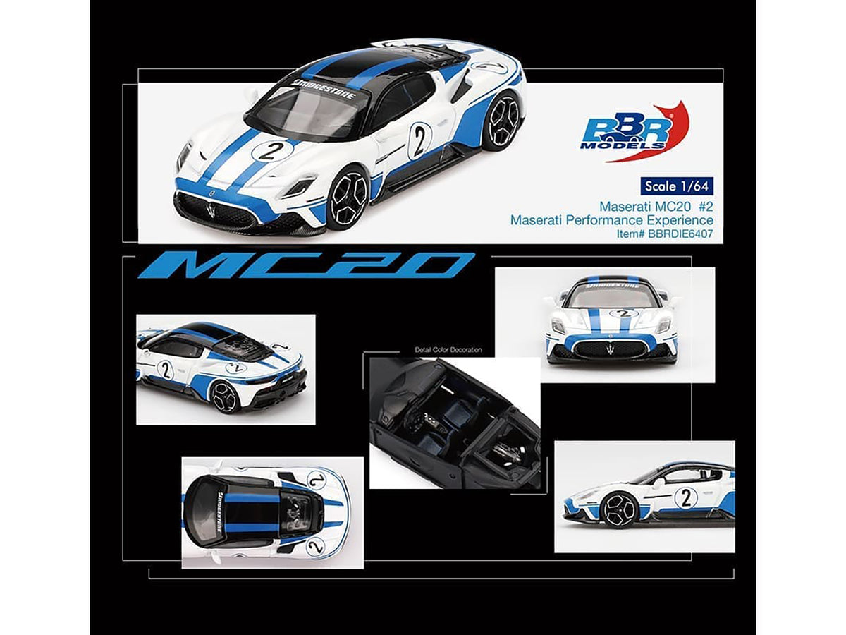 Maserati MC20 #2 White with Blue Stripes and Black Top "Maserati Performance Experience" 1/64 Diecast Model Car