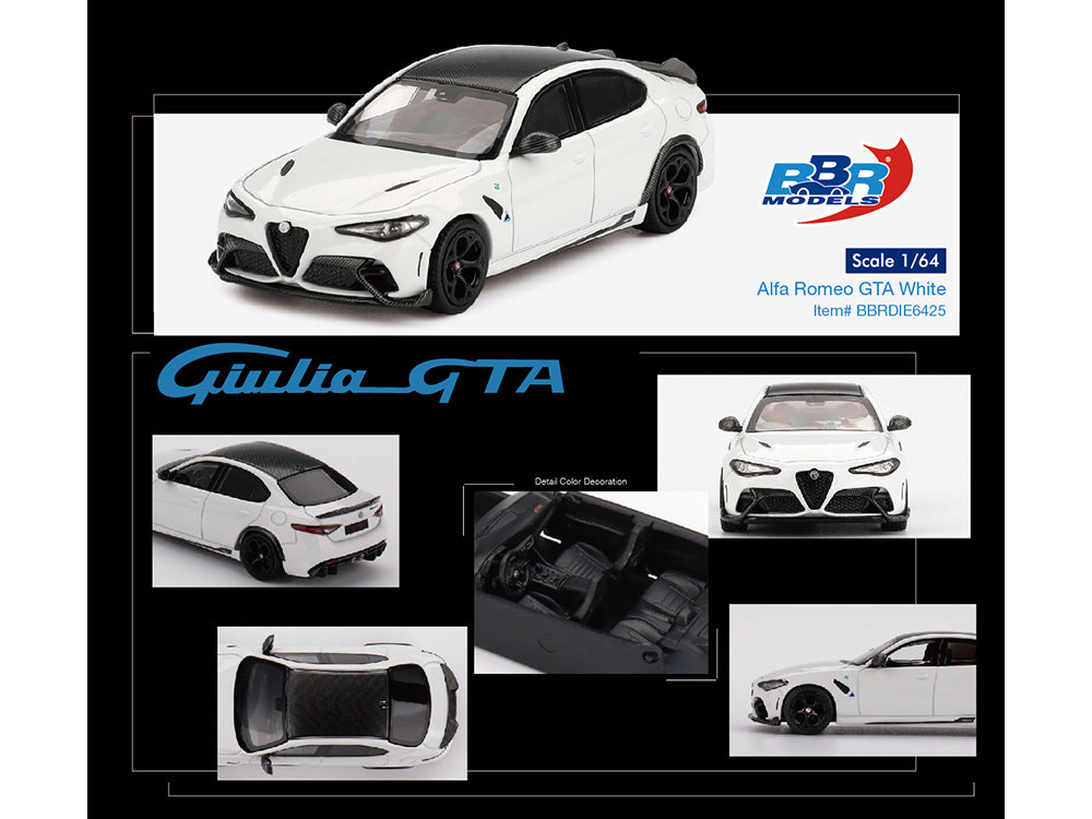 Alfa Romeo Giulia GTA White with Carbon Top 1/64 Diecast Model Car