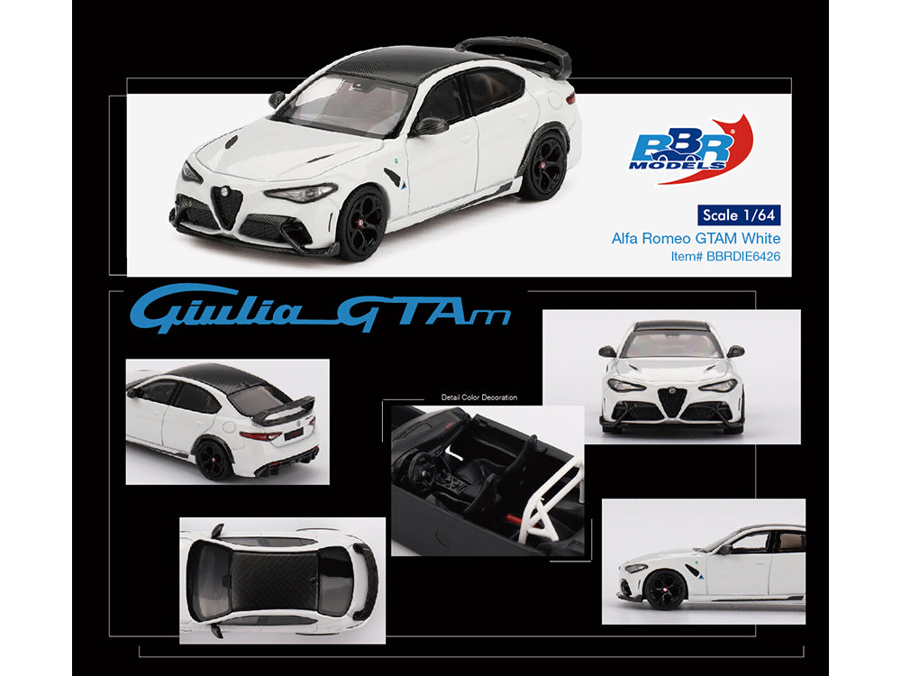 Alfa Romeo Giulia GTAm White with Carbon Top 1/64 Diecast Model Car