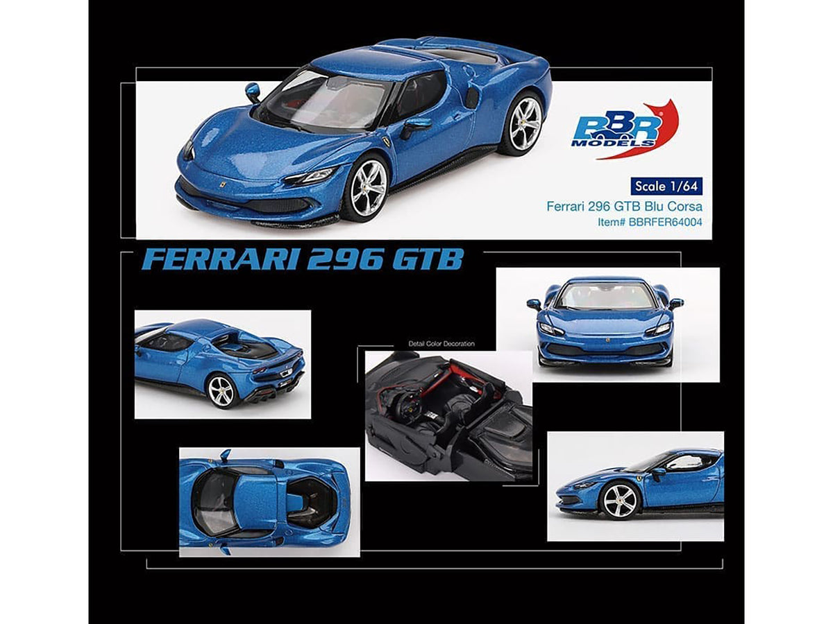 Ferrari 296 GTB Blue Corsa 1/64 Diecast Model Car