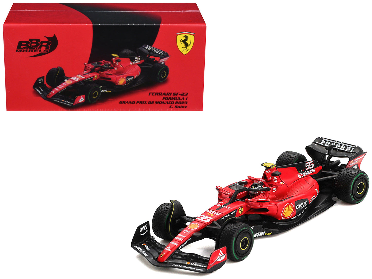 Ferrari SF-23 #55 Carlos Sainz Formula One F1 "Monaco GP" (2023) 1/64 Diecast Model Car