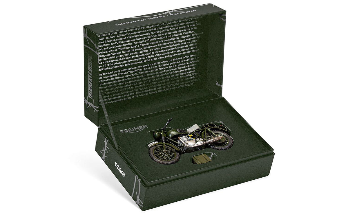 Triumph TR6 Trophy Motorcycle Dark Green (Weathered) "The Great Escape" (1963) Movie Diecast Model