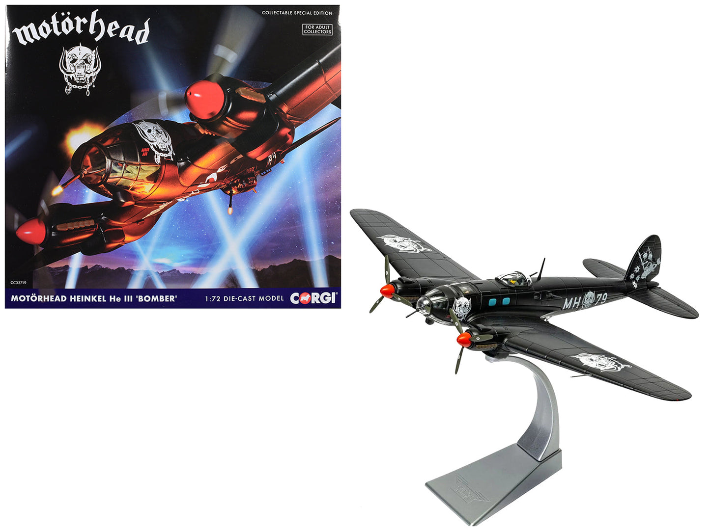 Heinkel He III Bomber Aircraft "Motorhead" Black with Graphicss 1/72 Diecast Model