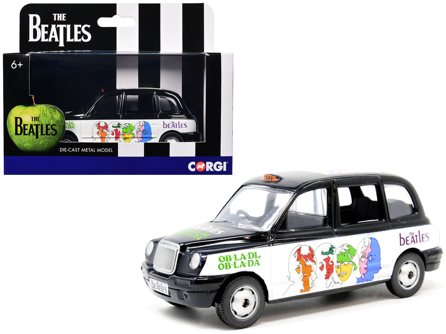The Beatles London Taxi RHD (Right Hand Drive) "Ob-La-Di Ob-La-Da" Black and White with Graphics Diecast Model