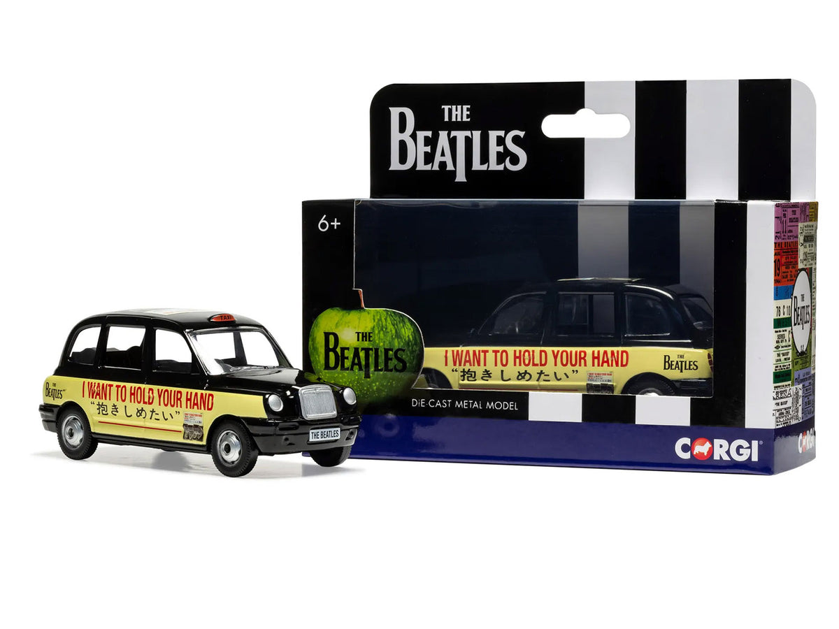 The Beatles London Taxi RHD (Right Hand Drive) "I Want To Hold Your Hand" Black and Cream with Graphics Diecast Model