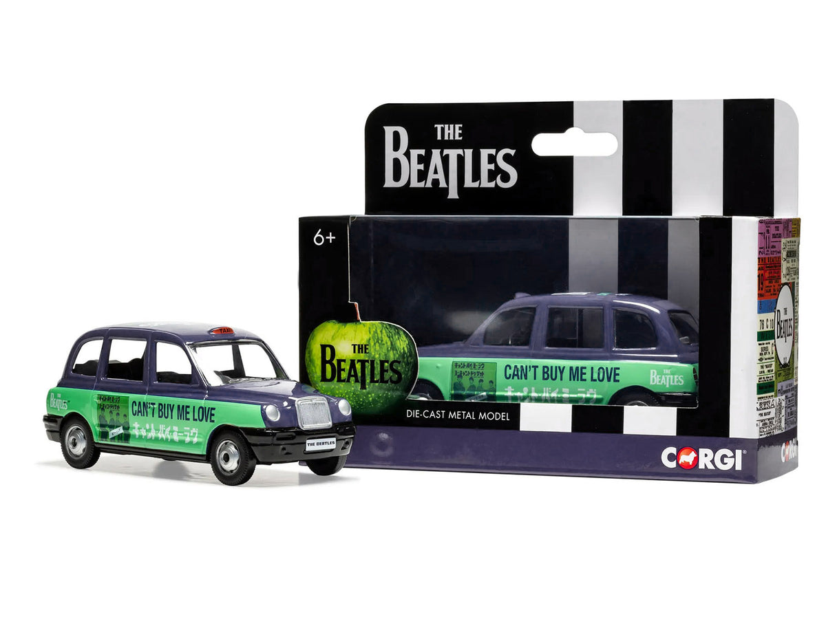 The Beatles London Taxi RHD (Right Hand Drive) "Can't Buy Me Love" Blue and Green with Graphics Diecast Model