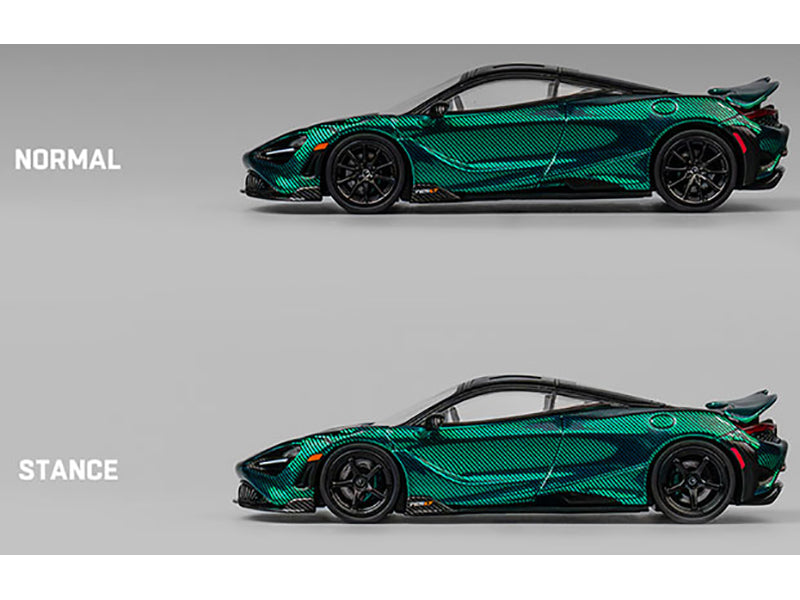 McLaren 765LT Green Carbon Metallic with Black Top and Extra Wheels 1/64 Diecast Model Car