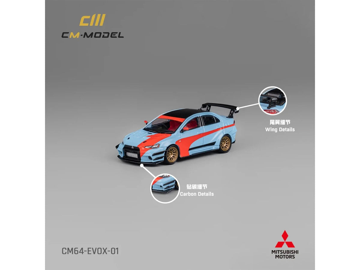 Mitsubishi Lancer Evolution X Varis RHD (Right Hand Drive) Light Blue with Black Top and Orange Stripes 1/64 Diecast Model Car