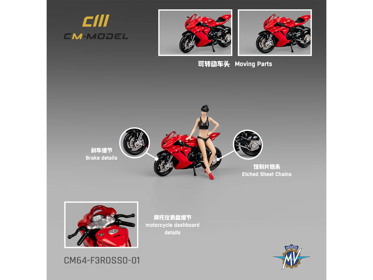 2022 MV Agusta F3 Rosso Motorcycle Red with Figure 1/64 Diecast Model