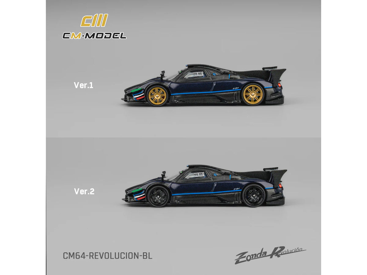 Pagani Zonda Revolucion Dark Blue Metallic and Carbon with Extra Wheels 1/64 Diecast Model Car