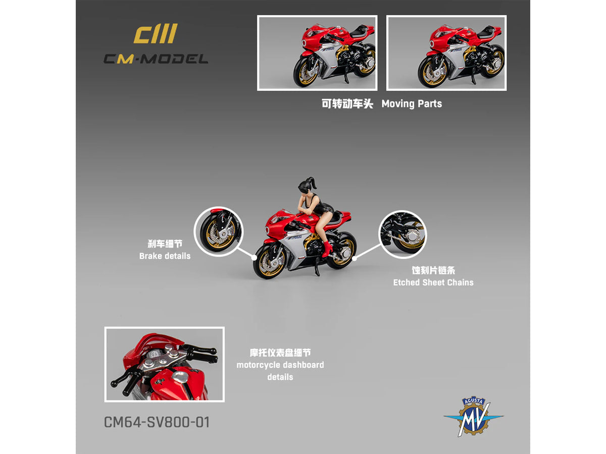 MV Agusta Superveloce 800 Motorcycle Red and Silver with Figure 1/64 Diecast Model