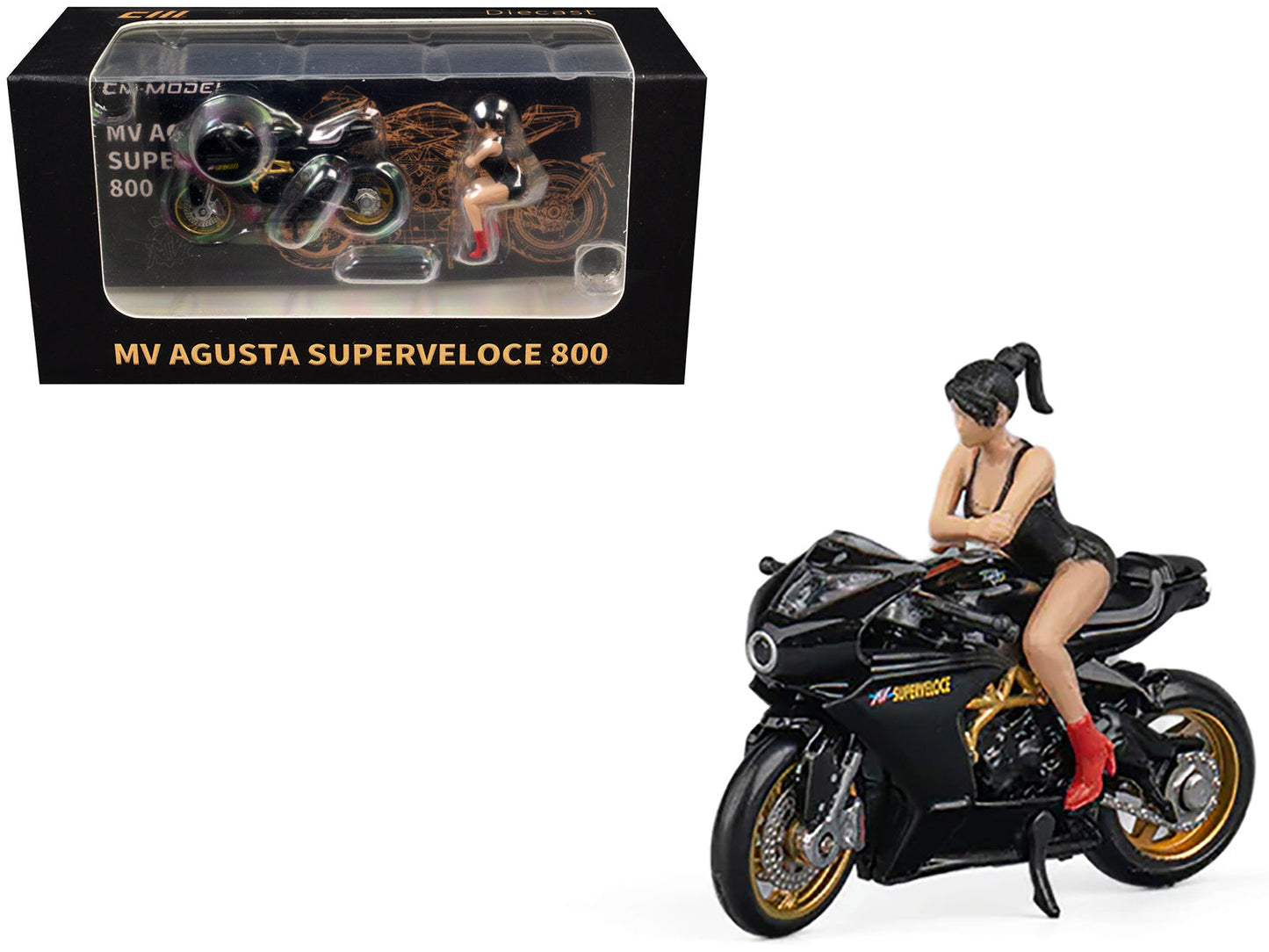 MV Agusta Superveloce 800 Motorcycle Black and Gold with Figure 1/64 Diecast Model