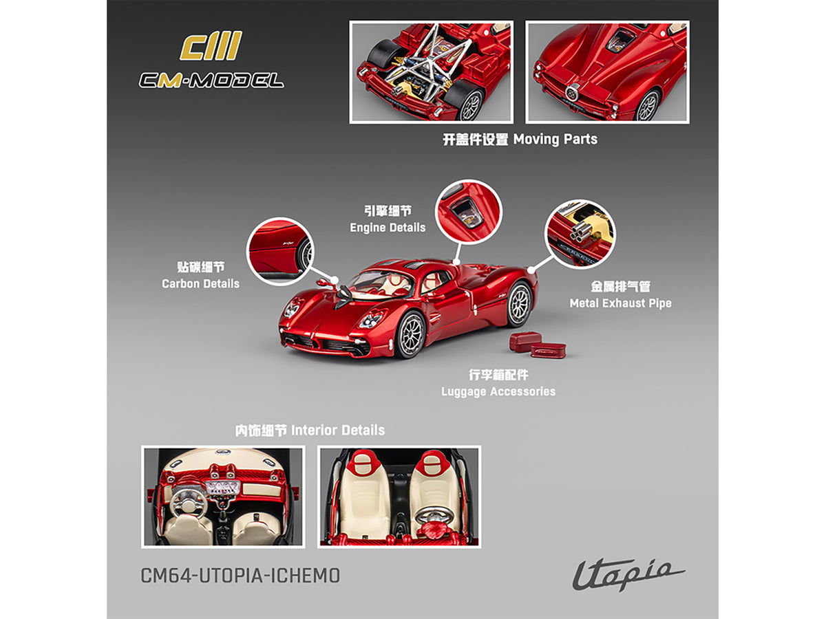 Pagani Utopia Red Metallic with Red Carbon Top 1/64 Diecast Model Car