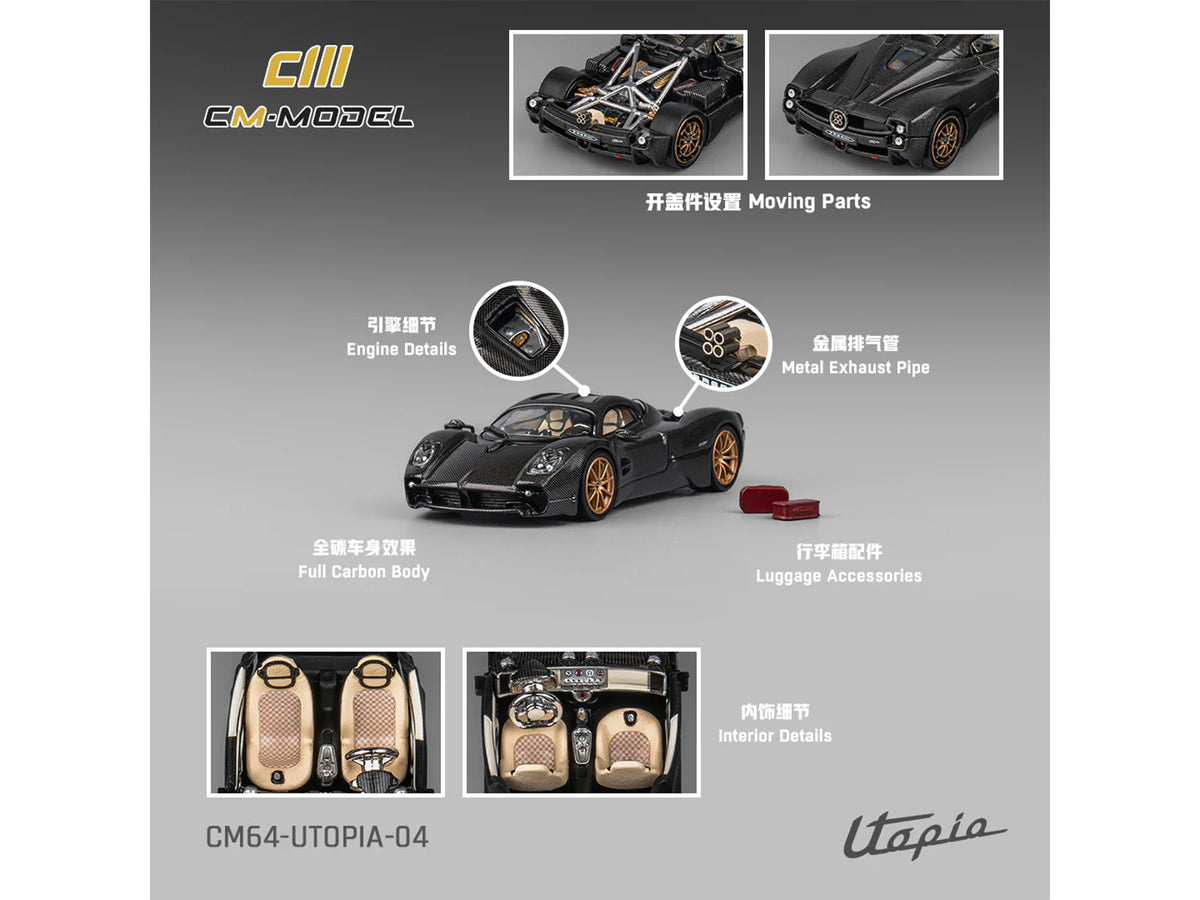 Pagani Utopia Full Carbon with Gold Wheels 1/64 Diecast Model Car