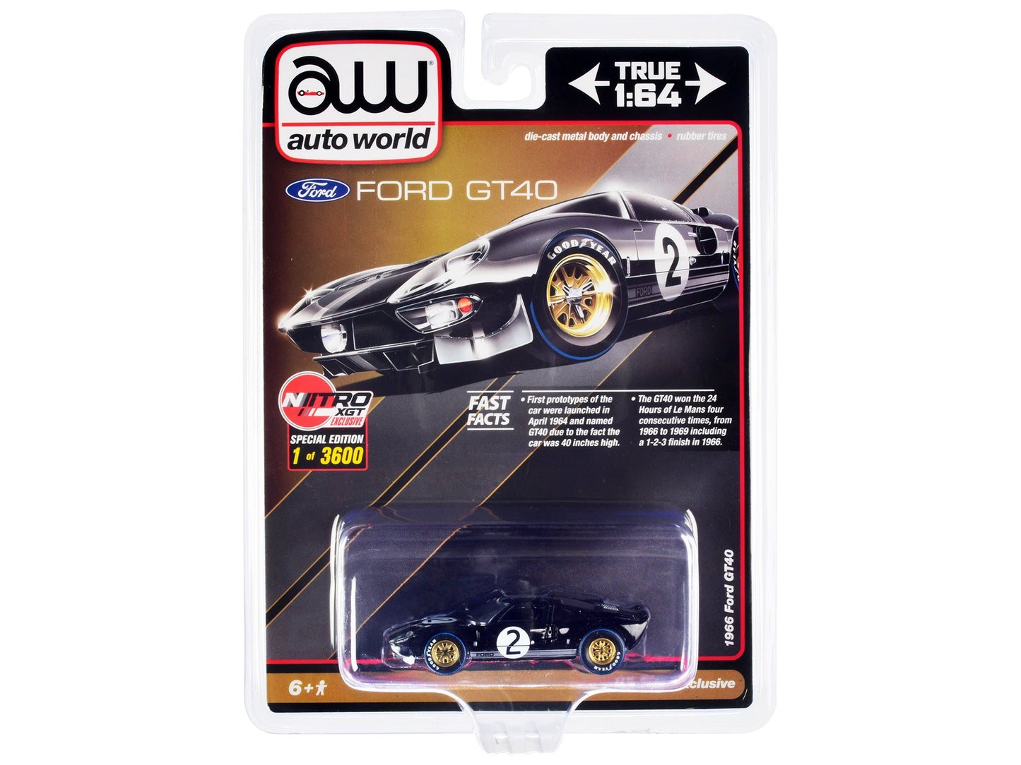 1966 Ford GT40 RHD (Right Hand Drive) #2 Black with Silver Stripes Limited Edition to 3600 pieces Worldwide 1/64 Diecast Model Car