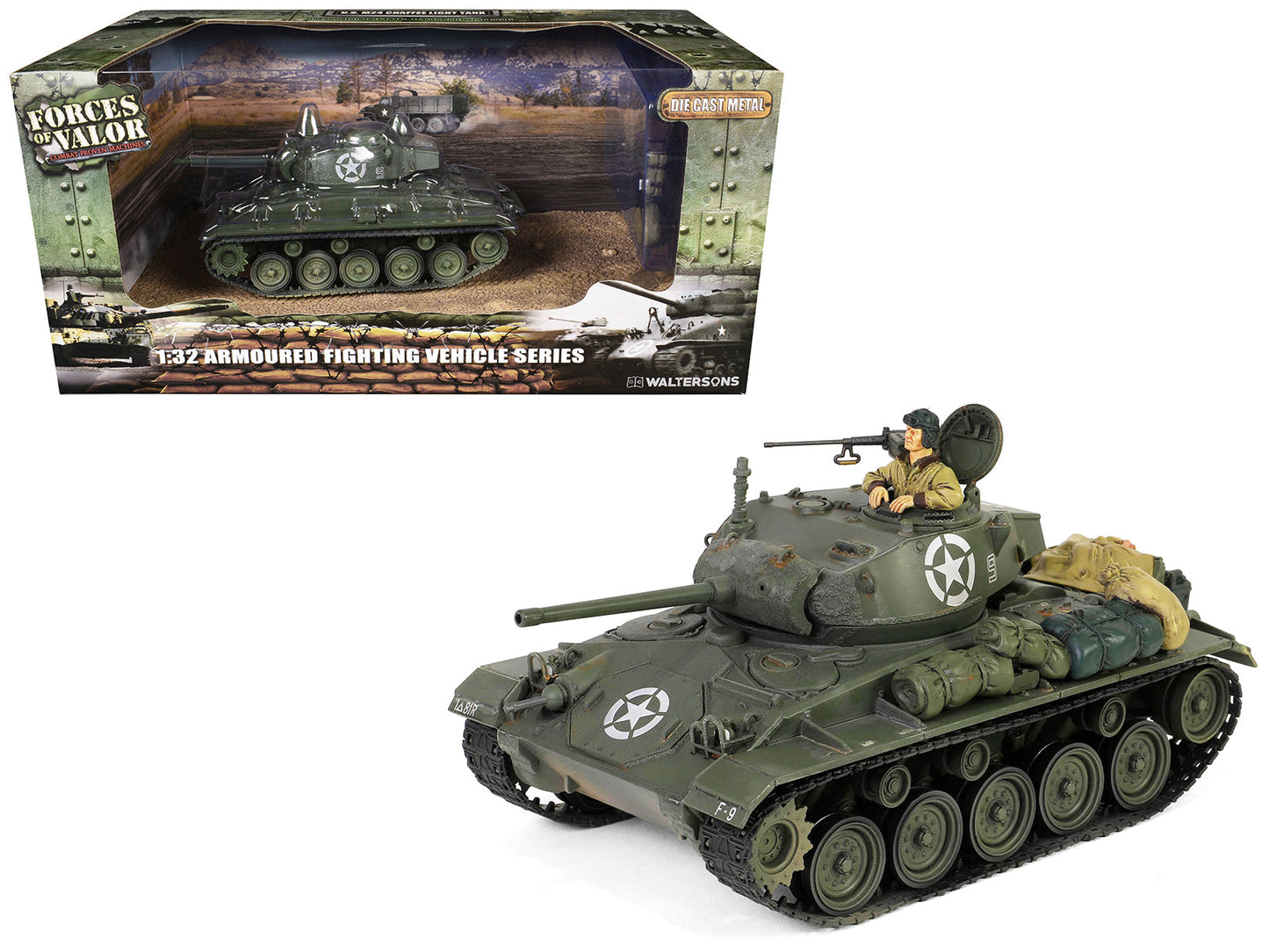 M24 Chaffee Light Tank "8th Armored Division 36th Tank Batallion, Rheinberg Germany World War II" (1945) United States Army "Armoured Fighting Vehicle" Series 1/32 Diecast Model