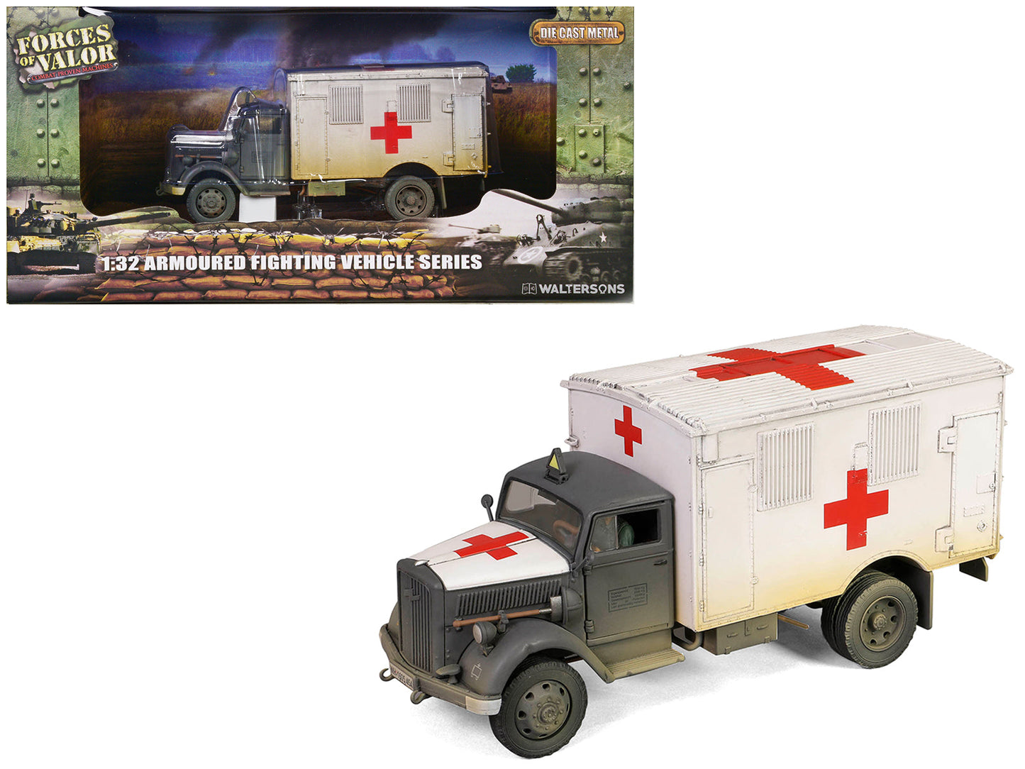 Opel-Blitz Kfz.305 Ambulance Gray and White (Weathered) "German Army" "Armoured Fighting Vehicle" Series 1/32 Diecast Model