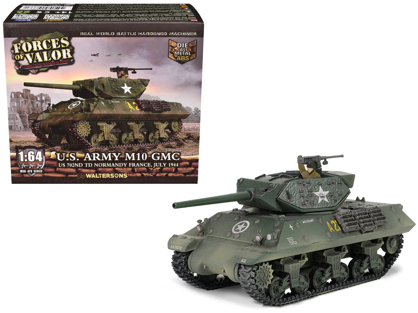 U.S. Army M10 GMC Tank "702nd Tank Destroyer Battalion Normandy France" (1944) United States Army "Mini AFV" Series 1/64 Diecast Model