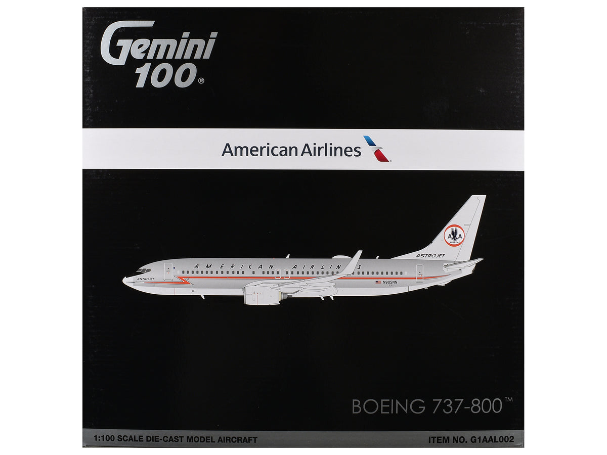 Boeing 737-800 Commercial Aircraft "American Airlines - American Heritage Jet" (N905NN) Silver with Red Stripes "Gemini 100" Series 1/100 Diecast Model Airplane
