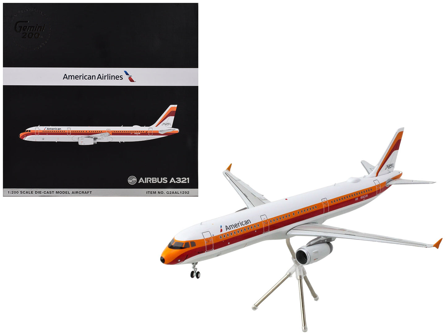 Airbus A321 Commercial Aircraft "American Airlines - PSA" (N582UW) White with Red and Orange Stripes "Gemini 200" Series 1/200 Diecast Model Airplane