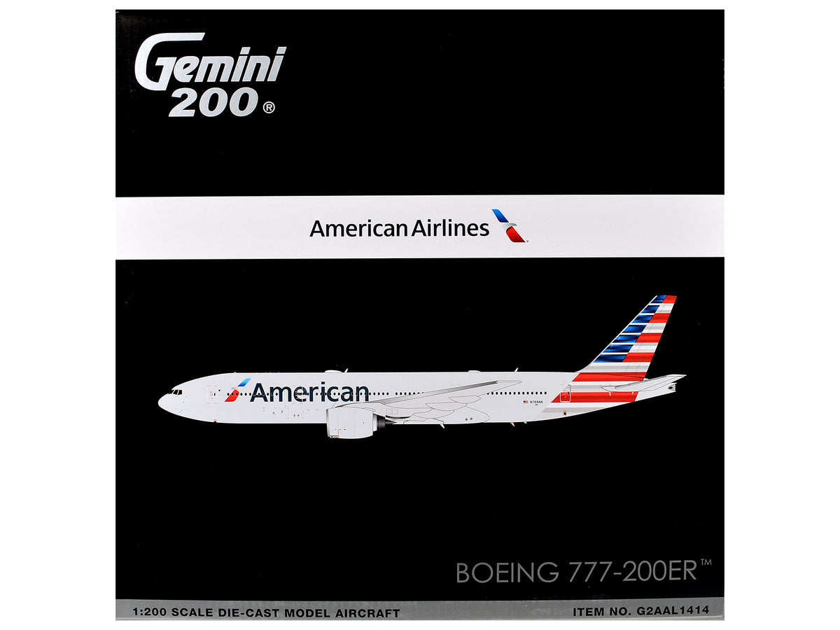 Boeing 777-200ER Commercial Aircraft "American Airlines" (N788AN) Silver with Striped Tail "Gemini 200" 1/200 Diecast Model Airplane