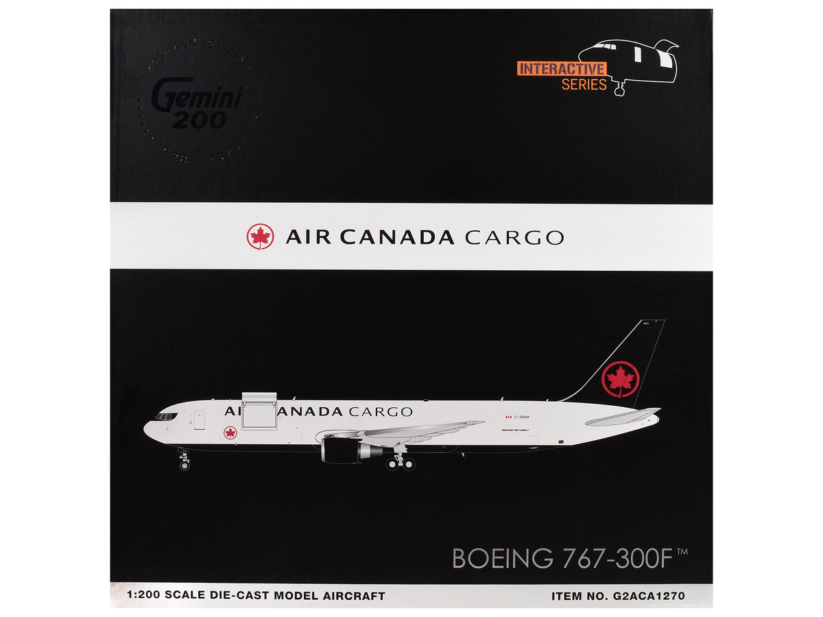 Boeing 767-300F Commercial Aircraft "Air Canada Cargo" (C-GXHM) White with Black Tail "Gemini 200 - Interactive Series" 1/200 Diecast Model Airplane
