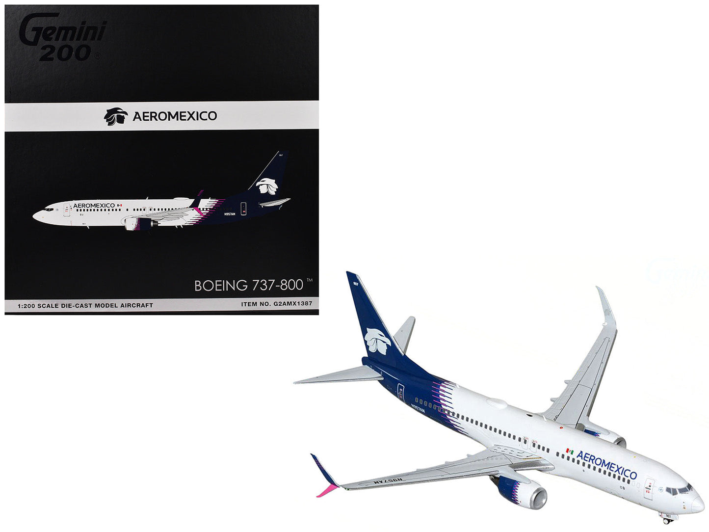 Boeing 737-800 Commercial Aircraft "AeroMexico" (N957AM) White with Dark Blue Tail "Gemini 200" Series 1/200 Diecast Model Airplane