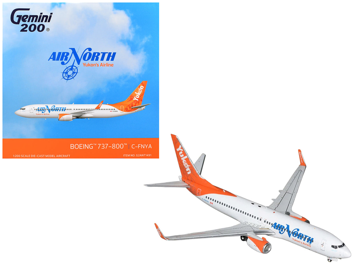 Boeing 737-800 Commercial Aircraft "Air North" (C-FNYA) White with Orange Tail "Gemini 200" 1/200 Diecast Model
