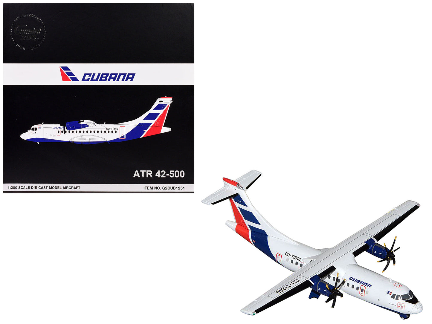 ATR 42-500 Commercial Aircraft "Cubana" (CU-T1240) White with Blue and Red Tail "Gemini 200" Series 1/200 Diecast Model Airplane