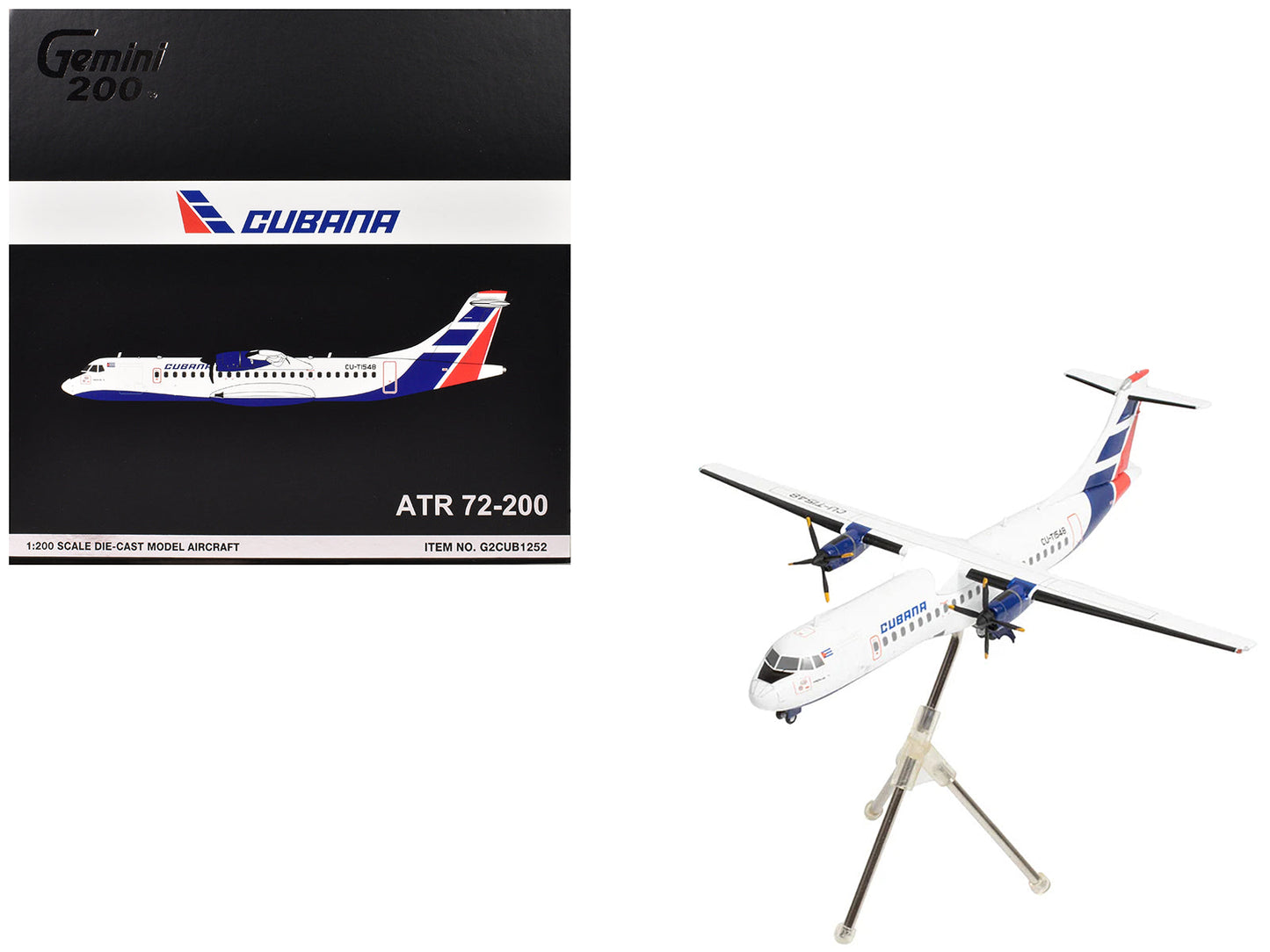 ATR 72-200 Commercial Aircraft "Cubana de Aviacion" (CU-T1548) White with Red and Blue Tail "Gemini 200" Series 1/200 Diecast Model Airplane