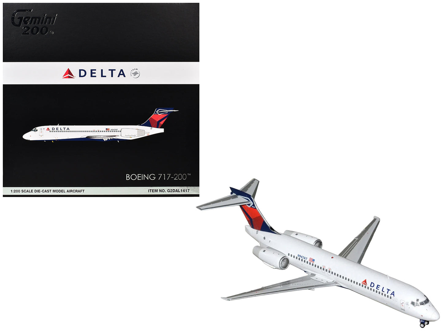 Boeing 717-200 Commercial Aircraft "Delta Air Lines" (N947AT) White with Blue and Red Tail "Gemini 200" Series 1/200 Diecast Model