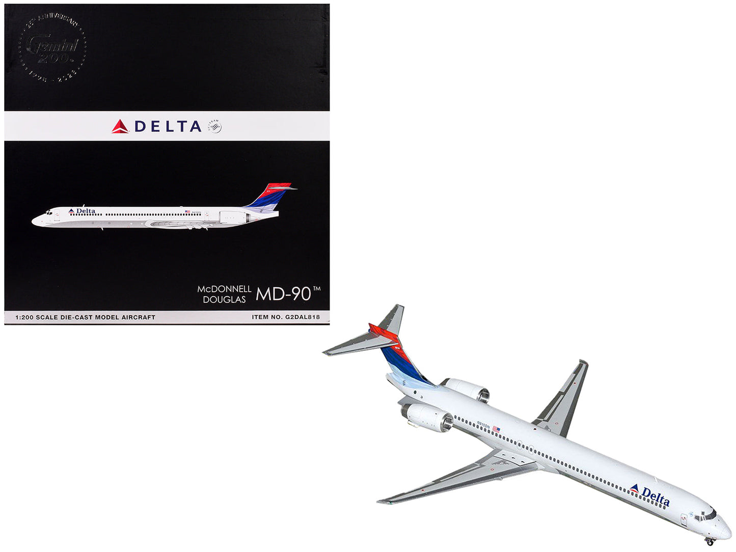McDonnell Douglas MD-90 Commercial Aircraft "Delta Air Lines" (N910DN) White with Blue and Red Tail "Gemini 200" Series 1/200 Diecast Model Airplane