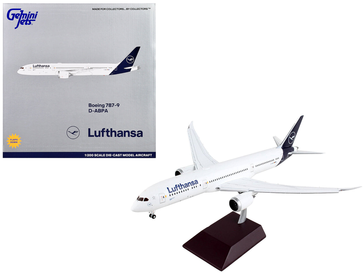 Boeing 787-9 Commercial Aircraft with Flaps Down "Lufthansa" White with Blue Tail "Gemini 200" Series 1/200 Diecast Model Airplane