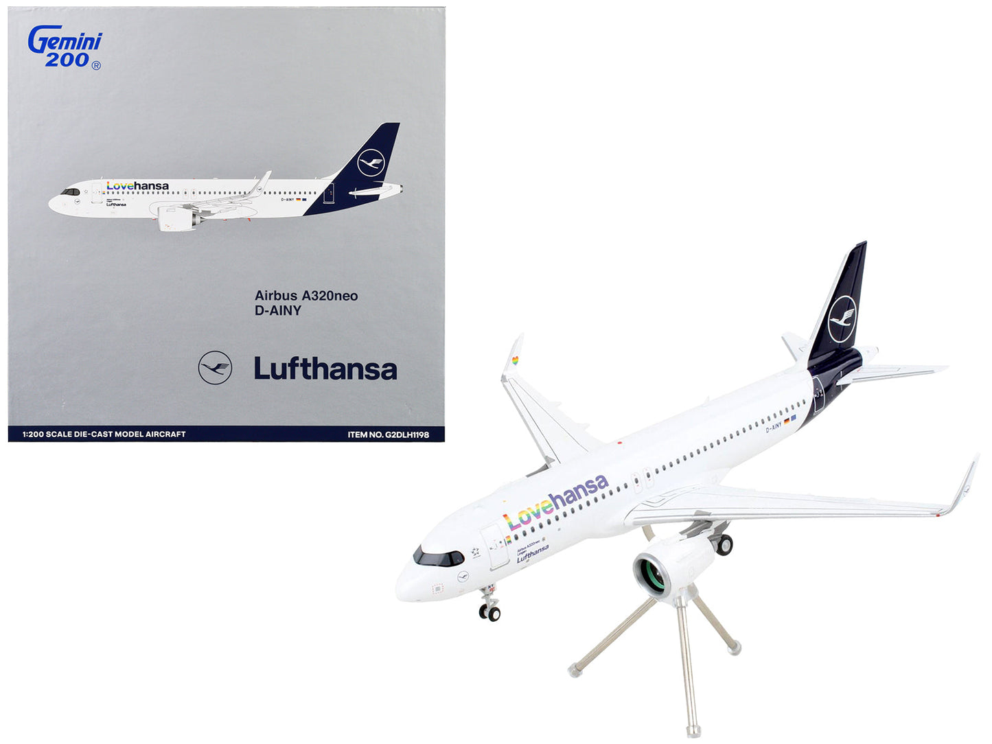Airbus A320neo Commercial Aircraft "Lufthansa - LoveHansa" White with Blue Tail "Gemini 200" Series 1/200 Diecast Model Airplane