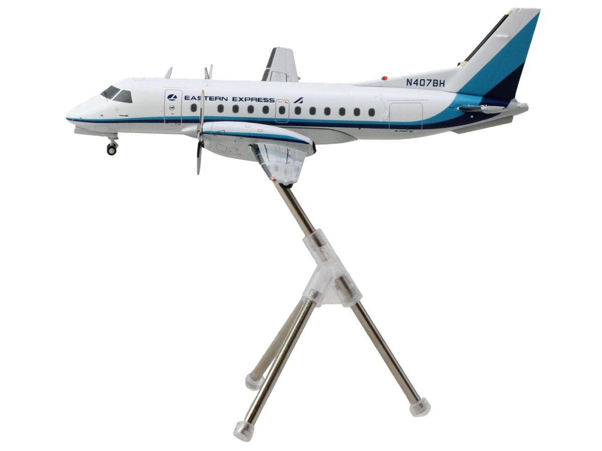 Saab 340A Commercial Aircraft "Eastern Express/Bar Harbor" (N407BH) White with Blue Stripes "Gemini 200" Series 1/200 Diecast Model Airplane