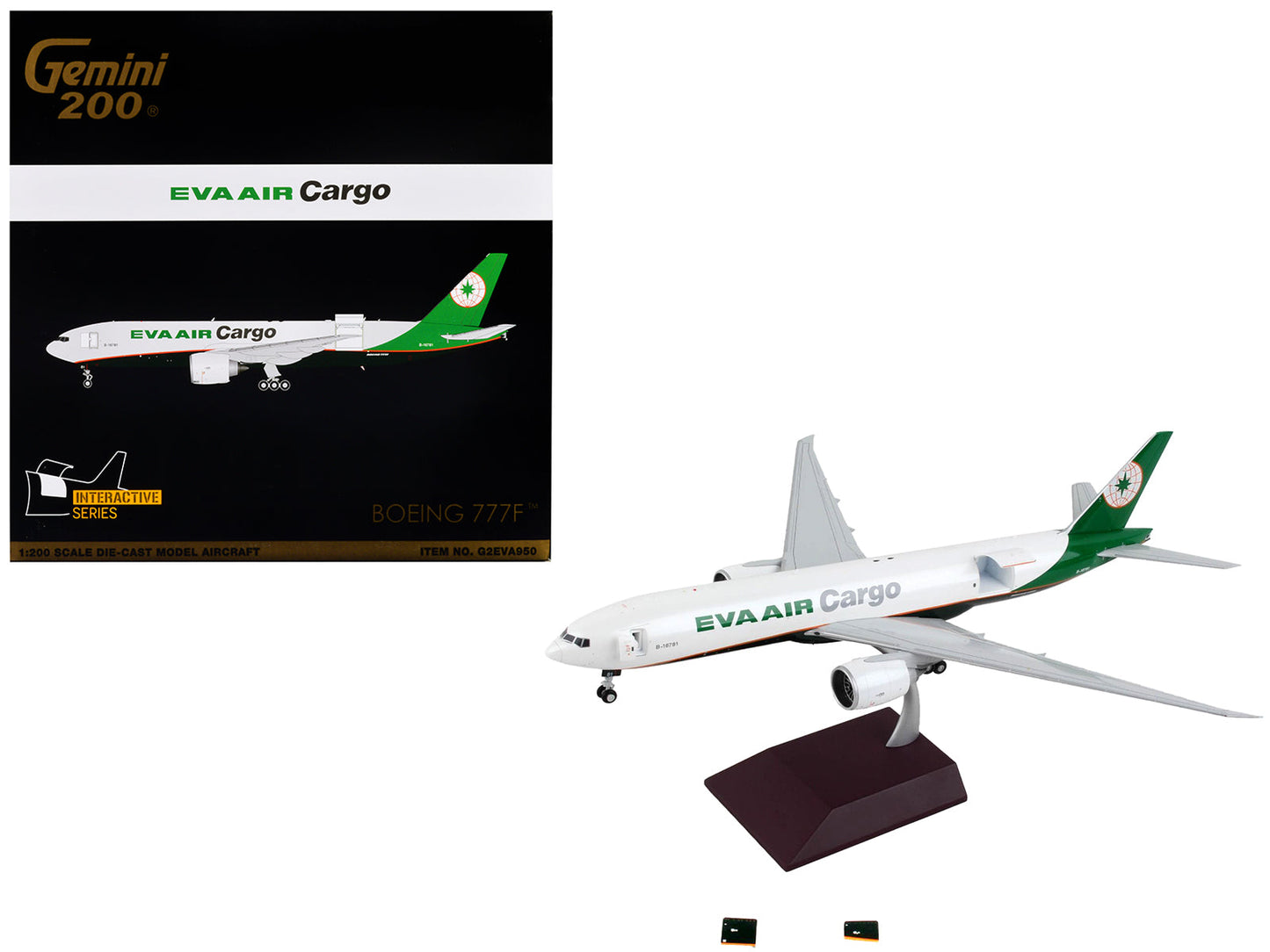 Boeing 777F Commercial Aircraft "Eva Air Cargo" White with Green Tail "Gemini 200 - Interactive" Series 1/200 Diecast Model Airplane