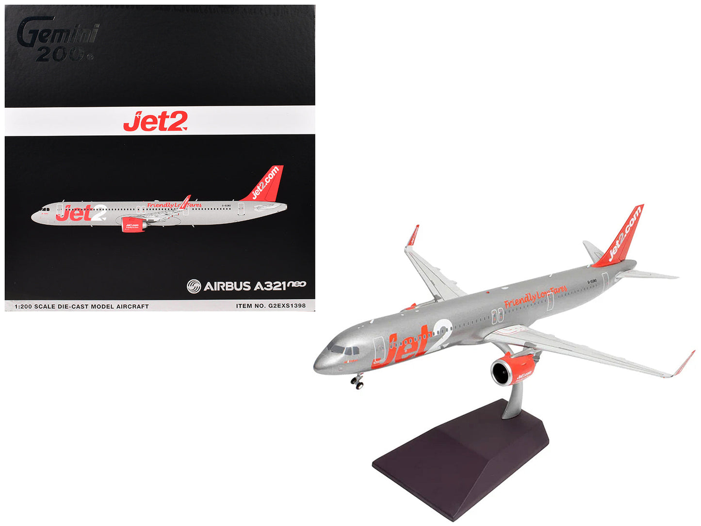 Airbus A321neo Commercial Aircraft "Jet2" (G-SUNO) Silver with Red Tail "Gemini 200" Series 1/200 Diecast Model Airplane