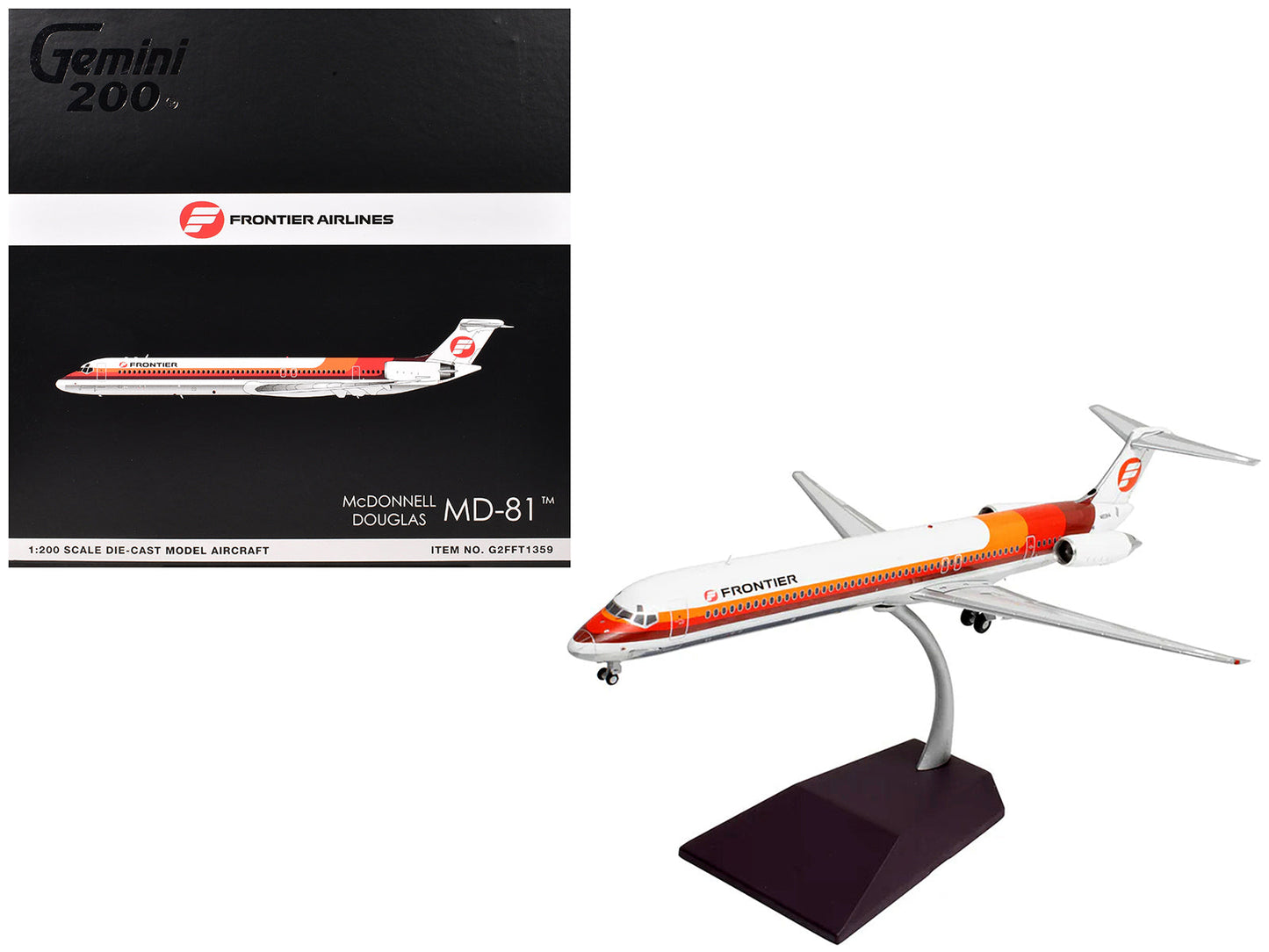 McDonnell Douglas MD-81 Commercial Aircraft "Frontier Airlines" (N859HA) White with Red and Orange Stripes "Gemini 200" Series 1/200 Diecast Model Airplane