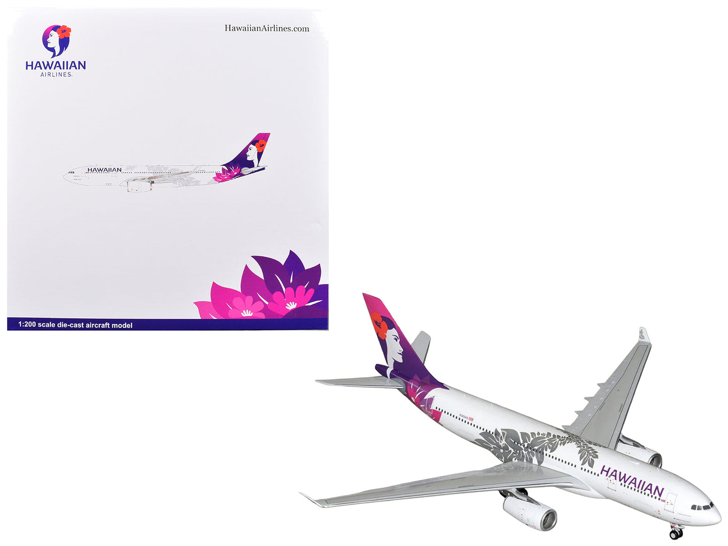 Airbus A330-200 Commercial Aircraft "Hawaiian Airlines" (N360HA) White with Purple Tail Graphics "Gemini 200" Series 1/200 Diecast Model Airplane
