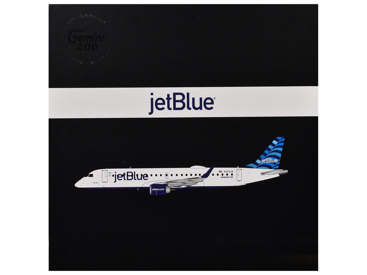 Embraer ERJ-190 Commercial Aircraft "JetBlue Airways" (N323JB) White with Blue Striped Tail "Gemini 200" Series 1/200 Diecast Model Airplane