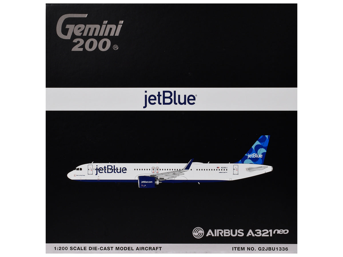 Airbus A321neo Commercial Aircraft "JetBlue Airways" (N2180J) White with Blue Tail "Gemini 200" Series 1/200 Diecast Model