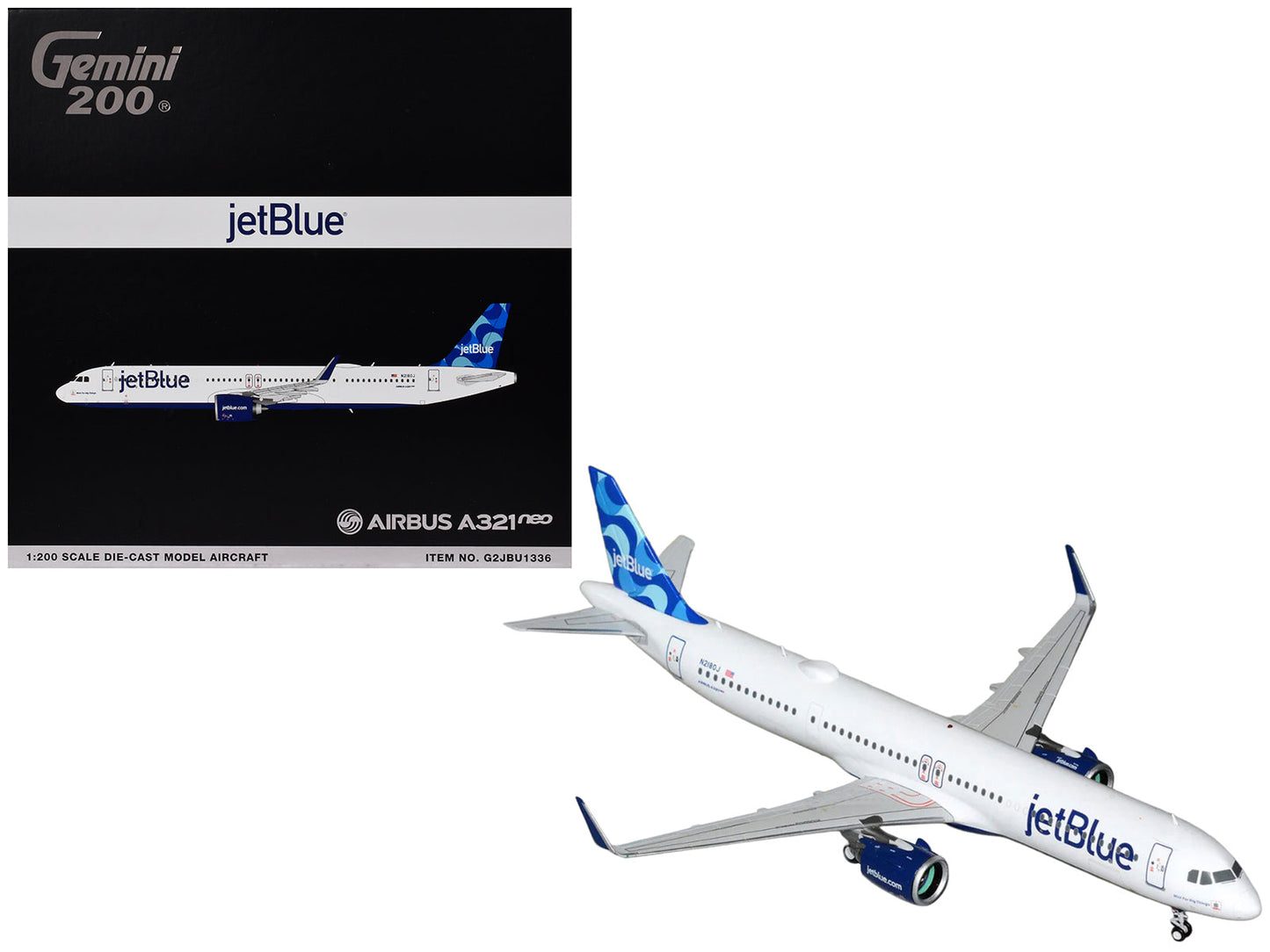 Airbus A321neo Commercial Aircraft "JetBlue Airways" (N2180J) White with Blue Tail "Gemini 200" Series 1/200 Diecast Model