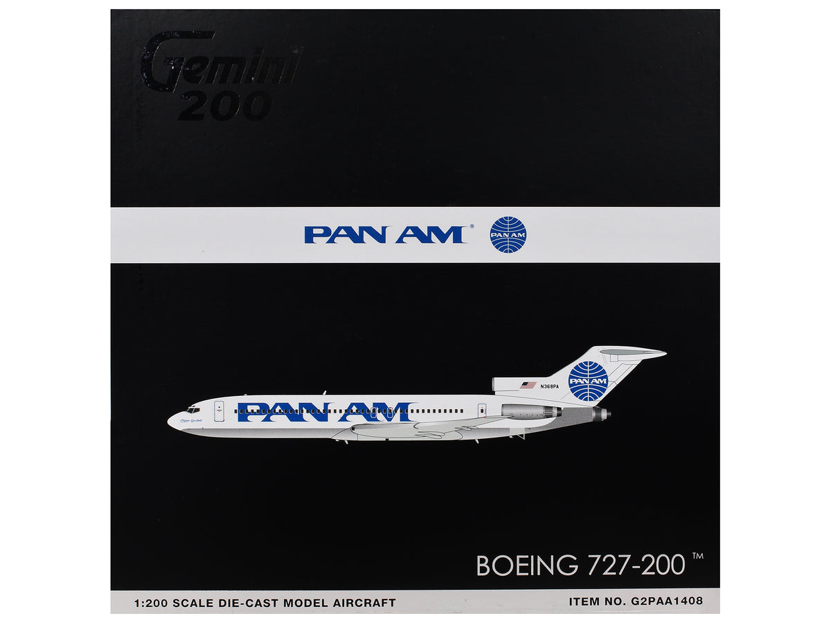 Boeing 727-200 Commercial Aircraft "Pan American World Airways - Clipper Goodwill" (N368PA) White with Blue Tail Graphics "Gemini 200" Series 1/200 Diecast Model Airplane