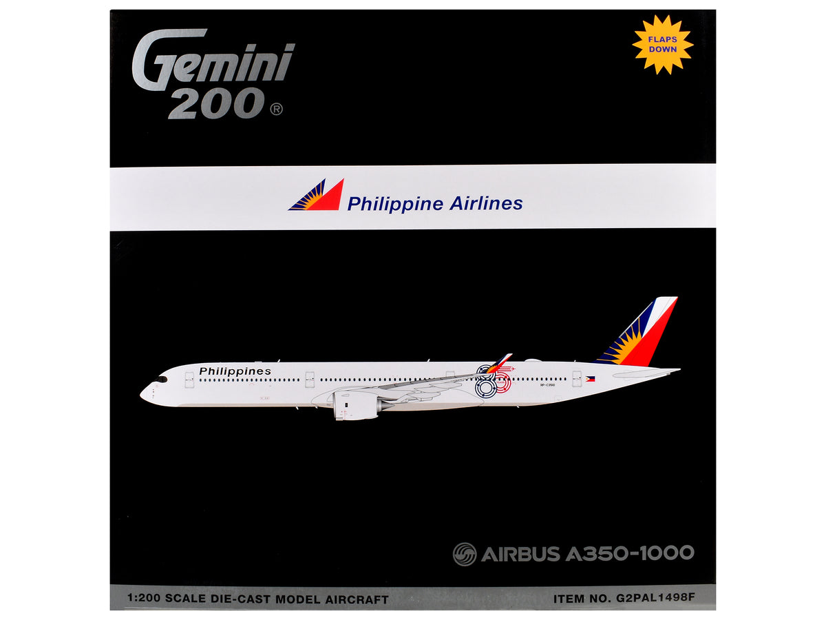 Airbus A350-1000 Commercial Aircraft with Flaps Down "Philippine Airlines" (RP-C3510) White with Tail Graphics "Gemini 200" 1/200 Diecast Model Airplane