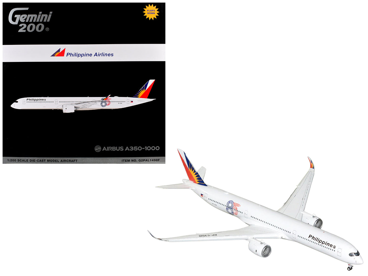 Airbus A350-1000 Commercial Aircraft with Flaps Down "Philippine Airlines" (RP-C3510) White with Tail Graphics "Gemini 200" 1/200 Diecast Model Airplane